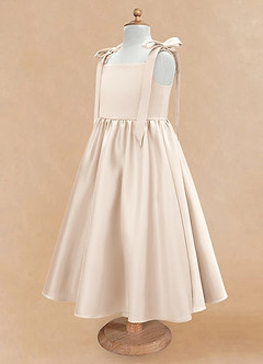 Azazie Chelsie Flower Girl Dresses White Alabaster A-Line Bow Matte Satin Dress image7