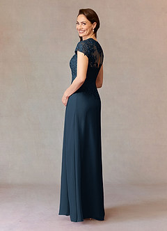 Azazie Junie Mother of the Bride Dresses Dark Navy A-Line Lace Chiffon Dress image4