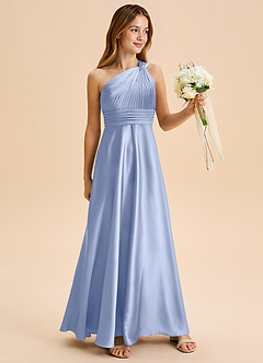 Azazie Charlize Junior Ice A-Line Pleated Stretch Satin Dress image3