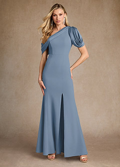Azazie Paris Mother of the Bride Dresses Dusty Blue Mermaid Pleated Stretch Crepe Dress image4