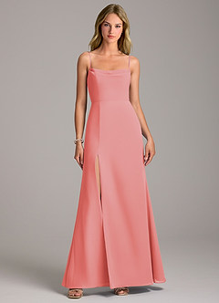 Azazie Tahlia Bridesmaid Dresses Coral A-Line with Belt Chiffon Dress image4