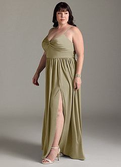 Azazie Zeya Robes de demoiselle d'honneur Robe Trapèze en Satin extensible Plissée Vert Mousse image13