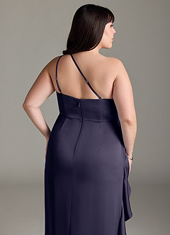 Azazie Latrice Bridesmaid Dresses Stormy Sheath One Shoulder Cascading Ruffles Stretch Satin Dress image12