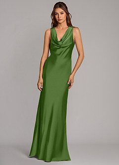 Azazie Cheryl Vestidos de damas de honor Vestido de Albahaca de Satén Elástico de Corte Sirena image4