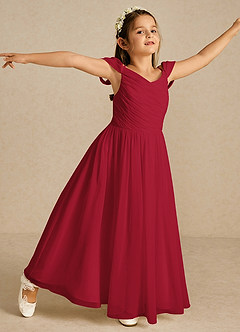 Azazie Chelle Flower Girl Dresses Scarlet A-Line Pleated Chiffon Dress image3