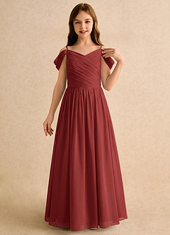 Azazie Chelo Girls Formal Abiti da Ragazza di Fiori Abito A-Line in Chiffon Plissettato Terracotta image5