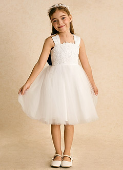 Azazie Dimple Blumenmädchenkleider Ballkleid Spitze Tüll Kleid Elfenbein Tintenblau image4