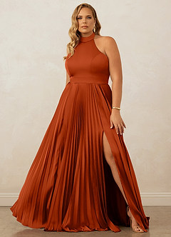 Christian Siriano Bridal for Azazie 1007 Bridesmaid Dresses Paprika A-Line Pleated Stretch Satin Dress image8