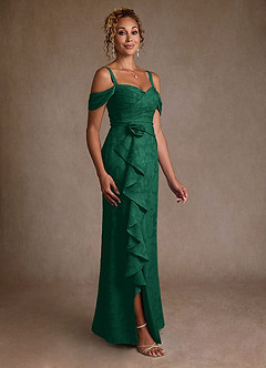 Azazie Irene Mother of the Bride Dresses Emerald A-Line Off the Shoulder Floral Burnout Dress image5