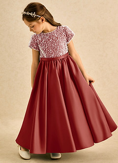 Azazie Cashew Flower Girl Dresses Terracotta Ball-Gown with Sleeves Matte Satin Dress image5