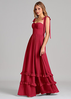 Azazie Anastacia Brautjungfernkleider A-Linie Herzausschnitt Chiffon Kleid Scharlachrot image5