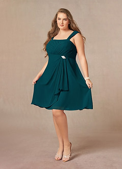 Azazie Olivia Mother of the Bride Dresses Pine A-Line Square Neckline Pleated Chiffon Dress image10