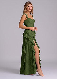 Azazie Sloane Robes de demoiselle d'honneur Robe Trapèze en Blumen-Burnout Encolure en Forme de Cœur Olive image5