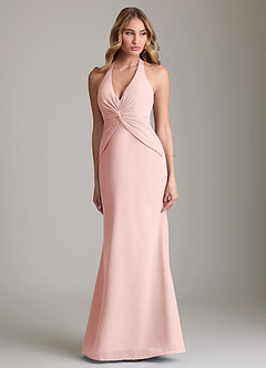 Azazie Valerie Bridesmaid Dresses Powder Pink Mermaid Pleated Chiffon Dress image1