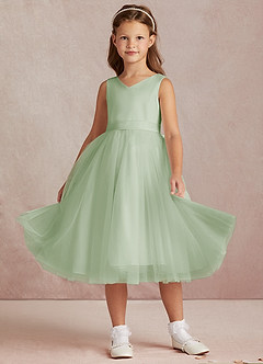 Azazie Marlee Final Sale Dusty Sage A-Line Pleated Matte Satin Dress image6