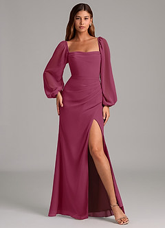 Azazie Brixley Bridesmaid Dresses Mulberry Mermaid Long Sleeve Chiffon Dress image4