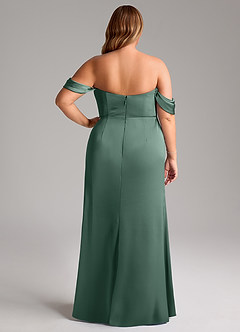 Azazie Saige Bridesmaid Dresses Eucalyptus Sheath Off the Shoulder Stretch Satin Dress image12