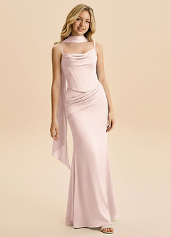 Azazie Sorrel Junior Robe Sirène en Satin extensible Drapé Rose Pâle image1