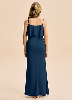 Azazie Galene Junior Dark Navy Mermaid Stretch Satin Dress image2