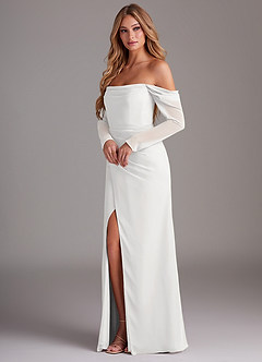 Azazie Hallie Brautjungfernkleider Meerjungfrau-Linie Langarm Chiffon Kleid Weiß image3