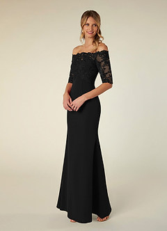 Azazie Jette Mother of the Bride Dresses Black Mermaid Off the Shoulder Lace Dress image4