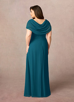 Azazie Mary Vestidos para mãe da noiva Vestido Tinta Azul de Chiffon de Linha A com Fenda Lateral image8