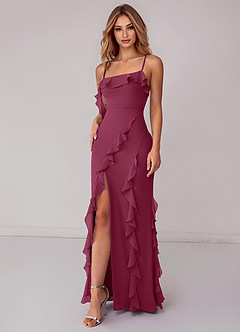 Azazie Malia Bridesmaid Dresses Mulberry Sheath Ruched Chiffon Dress image6