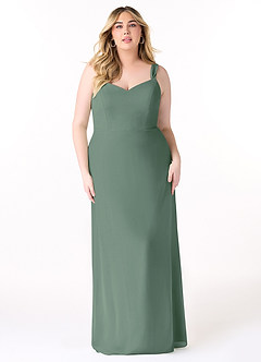 Azazie Denice Bridesmaid Dresses Eucalyptus Sheath Pleated Chiffon Dress image9