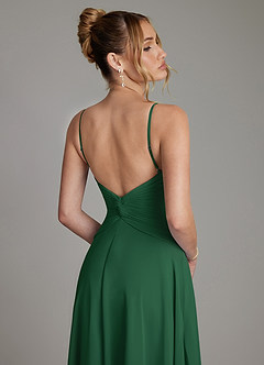 Azazie Elita Bridesmaid Dresses Dark Green A-Line Pleated Chiffon Dress image2