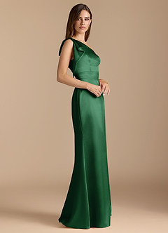 Azazie Rinna Vestidos de damas de honor Vestido de Verde Oscuro de Satén Metálico de Corte Sirena con Volante image3