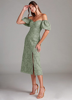Azazie Evalina Bridesmaid Dresses Agave Sheath Floral Burnout Dress image4