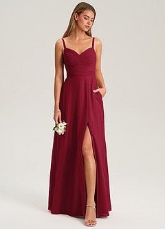 Azazie Terese Bridesmaid Dresses Burgundy A-Line Pleated Chiffon Dress image3