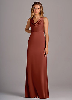 Azazie Wrenlee Bridesmaid Dresses Terracotta A-Line Stretch Satin Dress image6