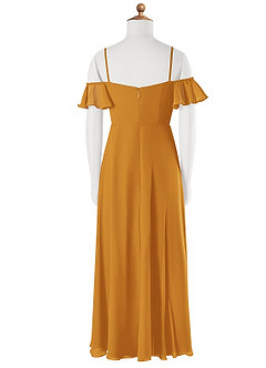 Azazie Juna Junior Robe Trapèze en Mousseline de soie Épaule décolletée Caramel écossais image7