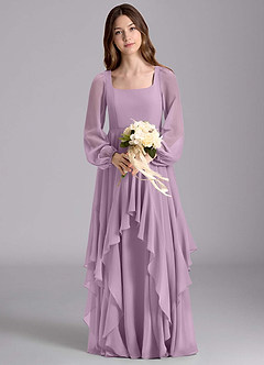 Azazie Clara Junior Jurk van Chiffon met A-Lijn Blouson Blauweregen image7