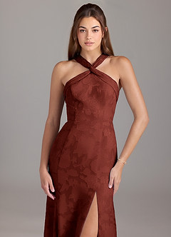 Azazie Rue Bridesmaid Dresses Terracotta A-Line Pleated Floral Burnout Dress image5