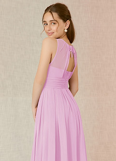 Azazie Bibiane Junior Vestido de Rosa Caramelo de Gasa de Corte En A con Plisado image8