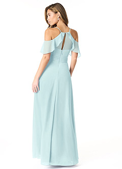Azazie Dakota Robes de demoiselle d'honneur Robe Trapèze en Mousseline de soie Col V plissé Verre De Mer image4