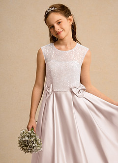 Azazie Candy Girl Flower Girl Dresses Rose Petal Ball-Gown Bow Matte Satin Dress image8