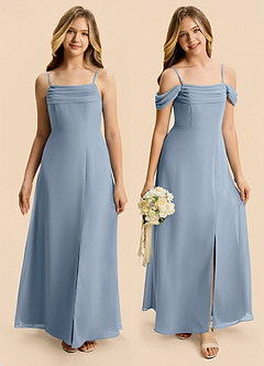 Azazie Lilly Junior Dusty Blue A-Line Pleated Chiffon Dress image1