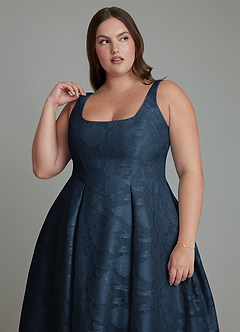 Azazie Amalie Bridesmaid Dresses Dark Navy A-Line Pleated Floral Burnout Dress image13