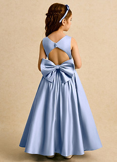 Azazie Nellia Flower Girl Dresses Ice A-Line Bow Matte Satin Dress image1