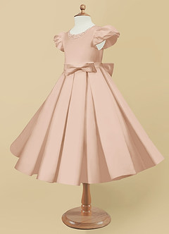 Azazie Jewel Flower Girl Dresses English Rose Ball-Gown Pleated Matte Satin Dress image6