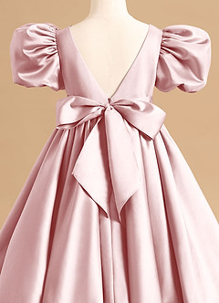 Azazie Jellybean Flower Girl Dresses Powder Pink Ball-Gown Ruched Matte Satin Dress image5