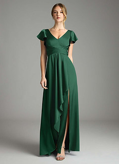 Azazie Omari Bridesmaid Dresses Dark Green A-Line Stretch Satin Dress image3