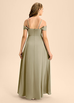Azazie Anselie Junior Moss Green A-Line Off the Shoulder Stretch Satin Dress image2