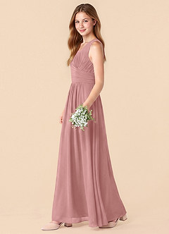 Azazie Skyla Junior Vestido de Rosa Polvorienta de Gasa de Corte en A con Plisado image6