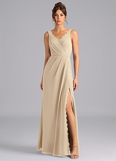 Azazie Bernice Bridesmaid Dresses Champagne A-Line Pleated Chiffon Dress image4