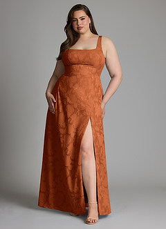 Azazie Debra Vestidos de damas de honor Vestido Naranja Quemada de Devorado Floral de Línea A con con bolsillos image11