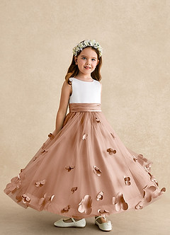 Azazie Vi vestidos de niña de las flores Vestido de Champán Rosado de Tul de Corte En A con Sin mangas image8